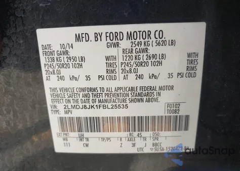 2015 Lincoln Mkx из США, поврежденный, VIN 2LMDJ8JK1FBL25535